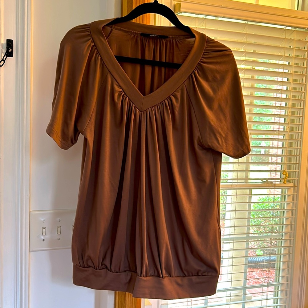 Dokotoo light brown shirt sexy v neck roughed waist sz M